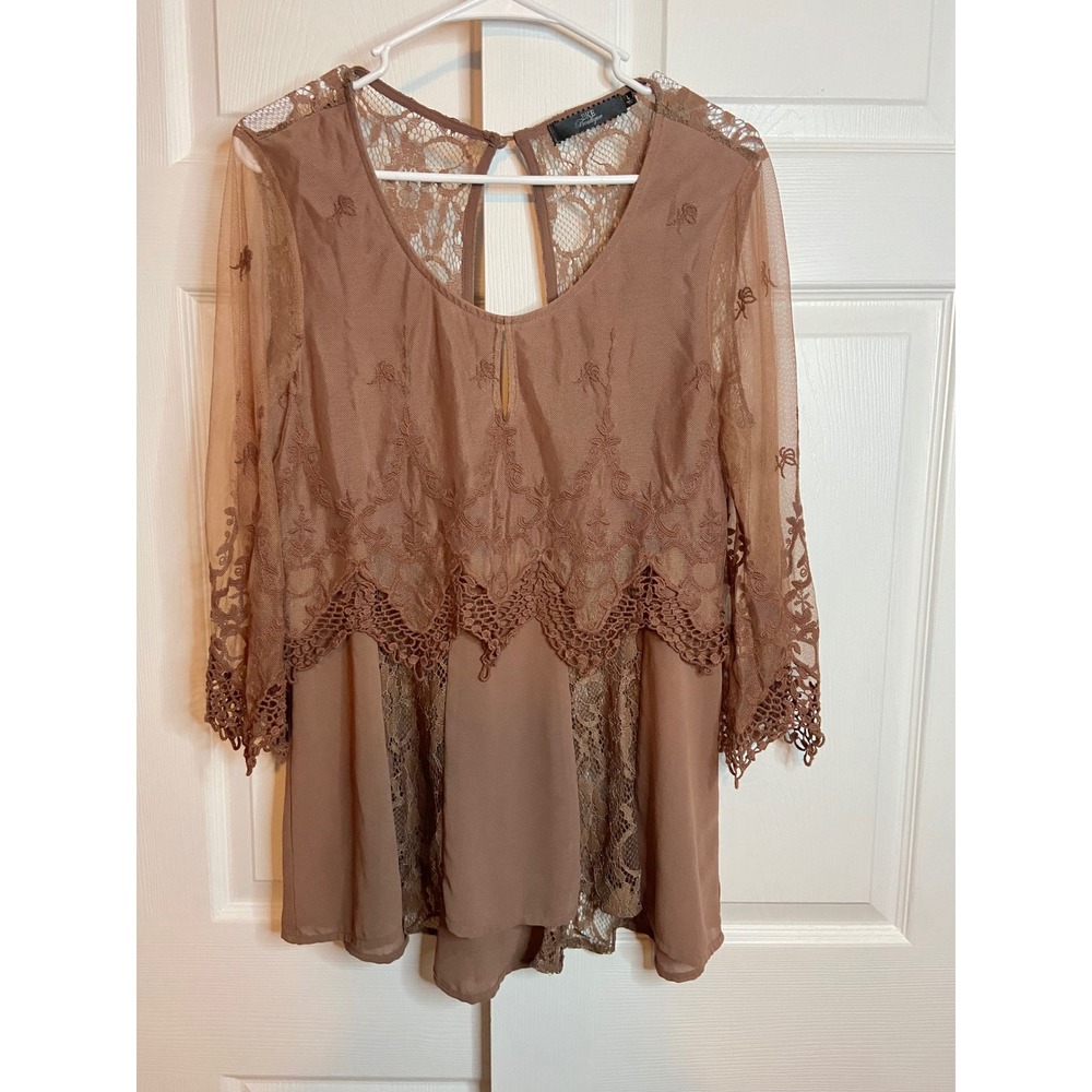 BKE Boutique Long Sleeve Lace Boho Forest Fairy Blouse Top